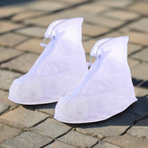 17973 Plastic Shoes Cover Reusable Anti-Slip Boots Zippered Overshoes Covers Transparent Waterproof Snow Rain Boots for Kids / Adult Shoes, for Rainy Season (1 Pair / White)