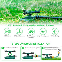 7482 360 Degree 3 Arm Sprinkler for Watering Garden and Lawn Irrigation Yard Water Sprayer