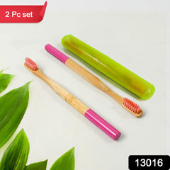 13016 Bamboo Wooden Toothbrush Soft Bristles Toothbrush Wooden Child Bamboo Toothbrush Biodegradable Manual Toothbrush for Adult, Kids (2 Pc With Cover)