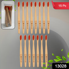 13028 Bamboo Wooden Toothbrush Soft Toothbrush Wooden Child Bamboo Toothbrush Biodegradable Manual Toothbrush for Adult, Kids (15 pcs set / With Round Box)