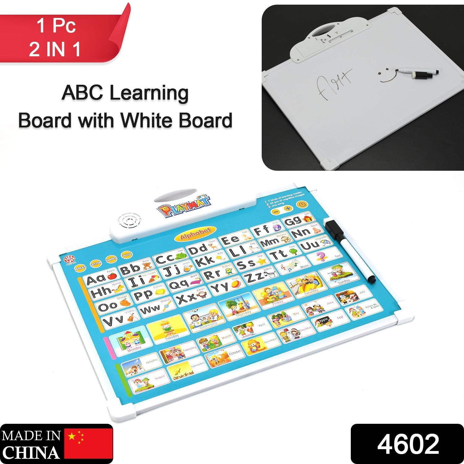 4602 Learning Board 2in1 - Educational PAD for Kids Musical Board for Alphabet ABC Learning Toy Play Mat & Drawing with One Doodle Pen 