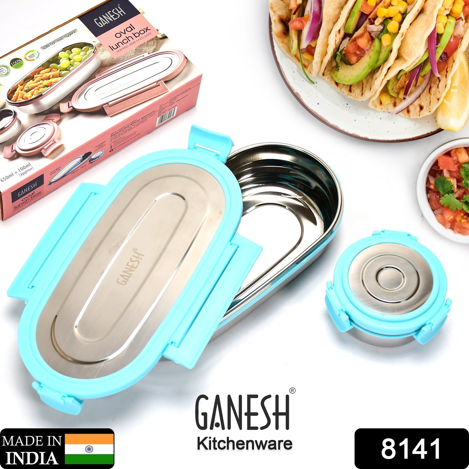 8141 Ganesh Stainless Steel Lunch Box & Small Container ( Set Of 2 Pcs ) 