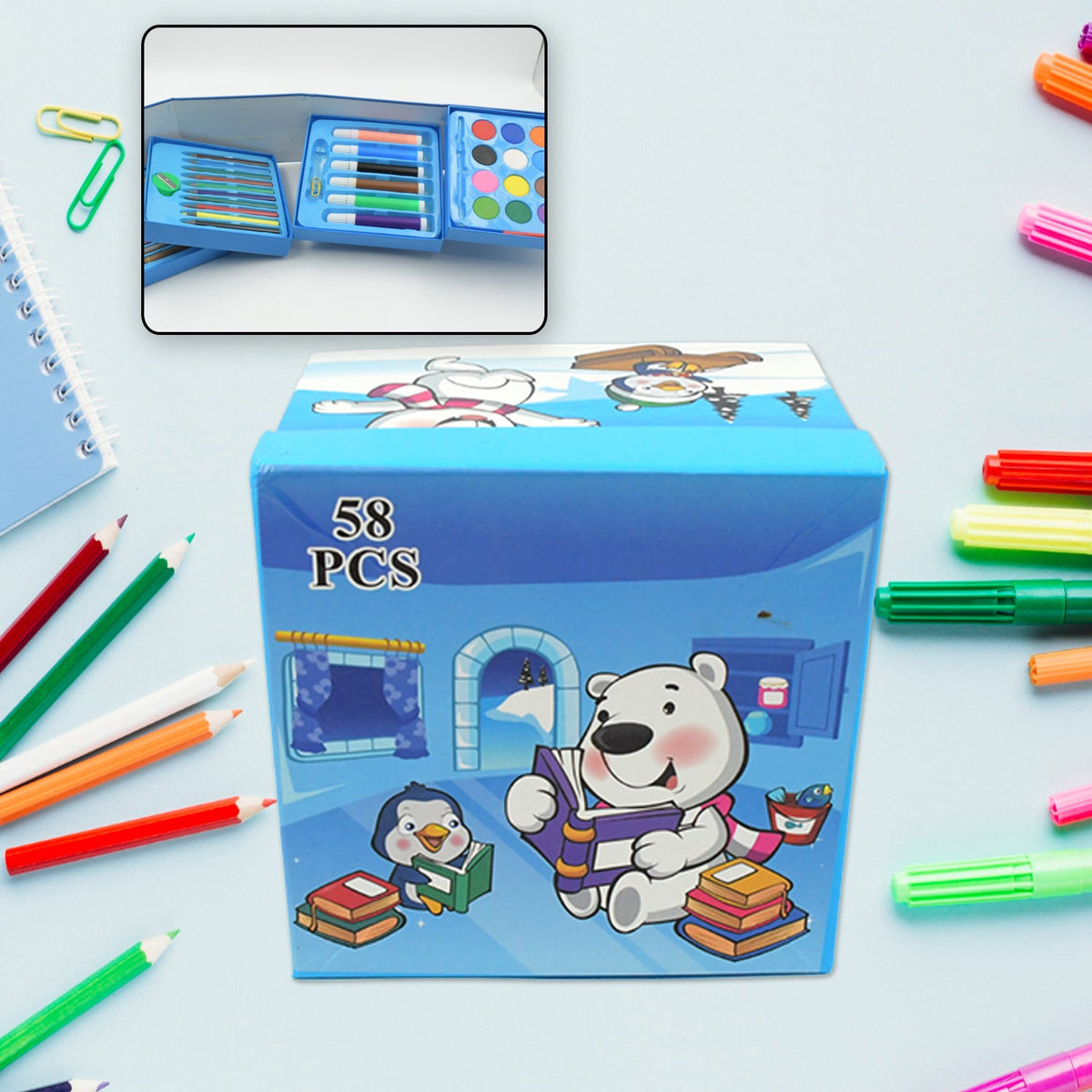 0741 Color Pencil, Crayons, Water Color, Sketch Pen Art (58 Pcs Set)