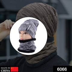 6066 Ultra Soft Unisex Woollen Beanie Cap Plus Muffler Scarf 