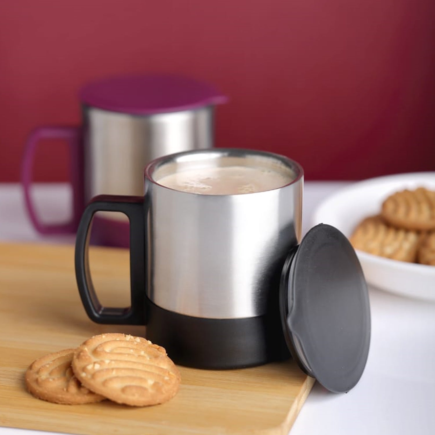 5565 Stainless Steel Coffee/Tea Cup, Stainless Steel Lid Cover Hot Coffee/Tea Mug Hot Insulated Double Wall Stainless Steel, Coffee and Milk Cup with Lid & Handle Easy To Carry - Coffee Cup (1 Pc)