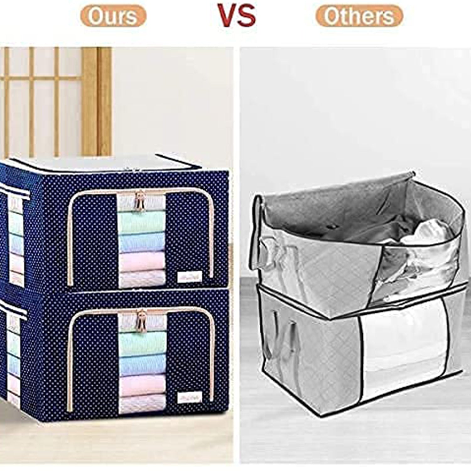 17641 Foldable Steel Frame Clothes Living Storage Organizer Handled Bag Box for Large Size Bedding, Blankets, Women Saree, Toys & Cloth Storage Box / Bag (66 Liter)