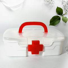 12734 Medical Box, 1 Piece, Indoor Outdoor Medical Utility, Medicine Storage Box, Detachable Tray Medical Box Multi Purpose Regular Medicine, First Aid Box with Handle & Transparent Lid