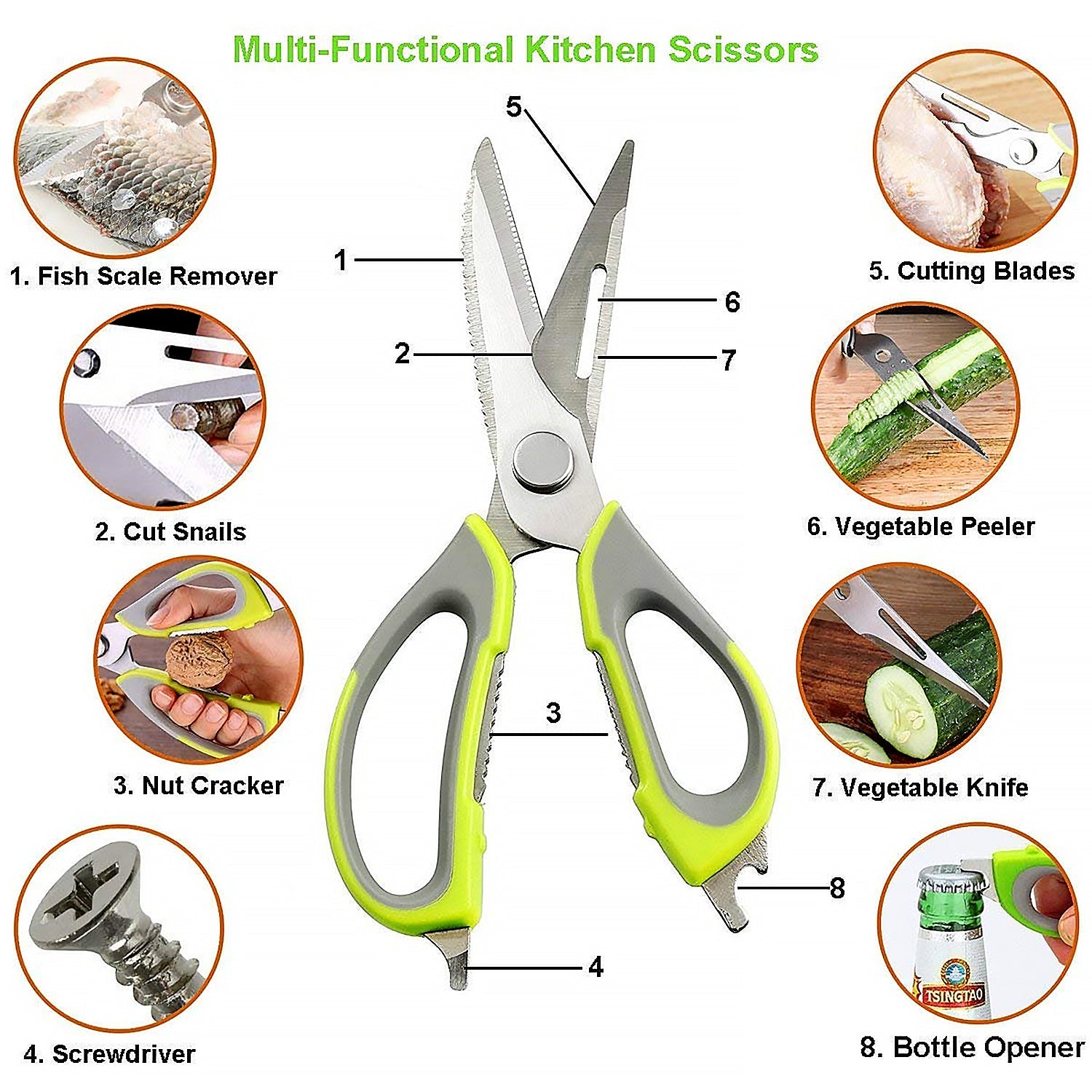 8193 Multi-Purpose Kitchen Shears with Magnetic Holder, Stainless Steel, Red Multifunction Heavy Duty and Kitchen Scissors