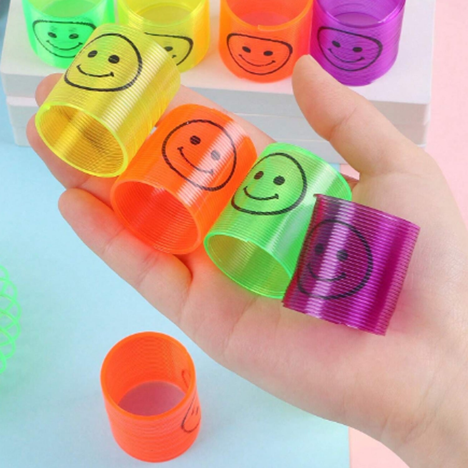 17745 Multicolor Magic Smiley Spring, Spring Toys, Slinky, Slinky Spring Toy, Toy for Kids for Birthdays, Compact and Portable Easy to Carry (12 Pcs Set)