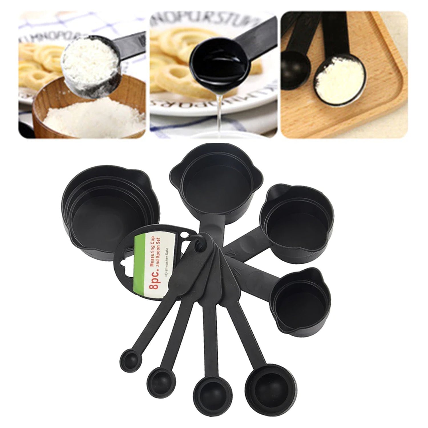 106 Plastic Measuring Cups and Spoons (8 Pcs, Black) slimkaya.in
