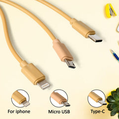 12835 Retractable Charger Charging Cable, Micro USB Cable, 3 in 1, Multi Charging Cable, Compatible with Phone / Type C / Micro Android USB and Other Mobile Devices (1 Pc)