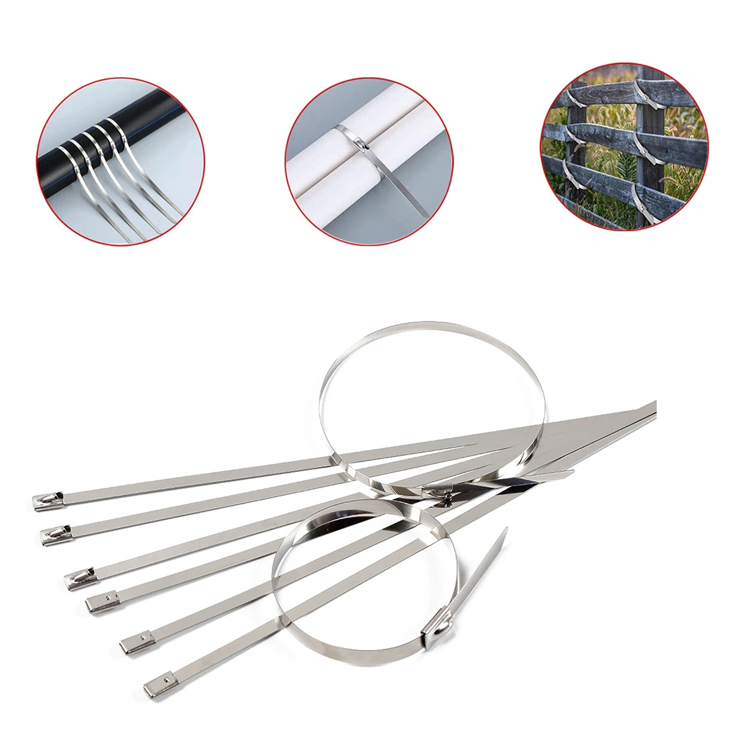 Stainless Steel Cable TIE Used for Solar, Industrial and Home Improvement Multipurpose HIGH Strength, Self-Locking Zip Ties, Multi-purpose Tie, Portable Rustproof 100Pcs Wide Application Zip Tie Set for Building ( 4.6x200MM & 4.6x100MM /  100 pcs Set)