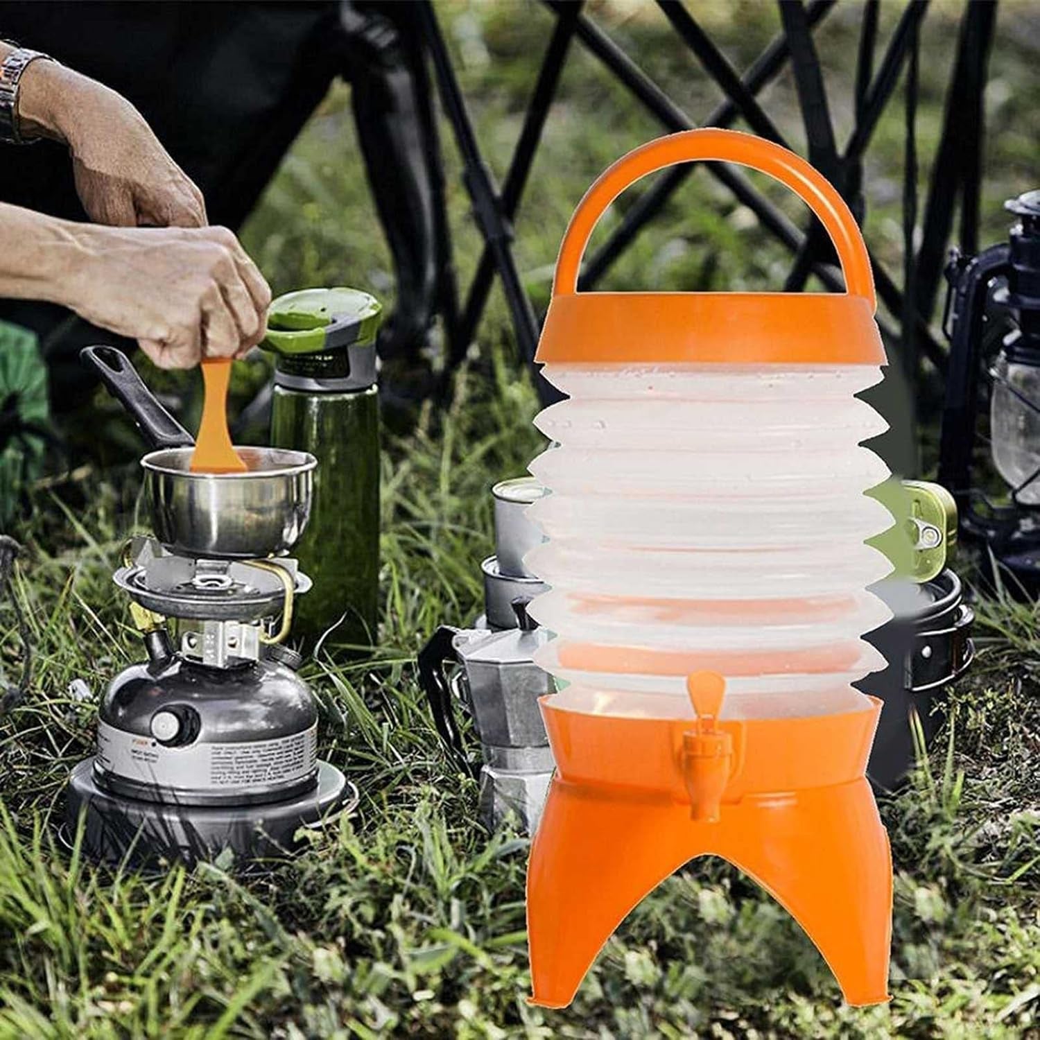 8241 Plastic Collapsible Beverages Container with Tap Cold Drink Dispenser Folding Water Storage Water Jug Tank for Home and Outdoor Party Traveling Picnic (3.5 Litter/ Multicolor)