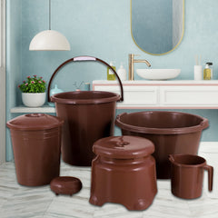 8728 Plastic Bathroom Accessories Set 6 pcs Bath Set Bathroom Bucket with Dustbin Mug, Stool, Soap Case,Tub ( 6 Pcs Set )