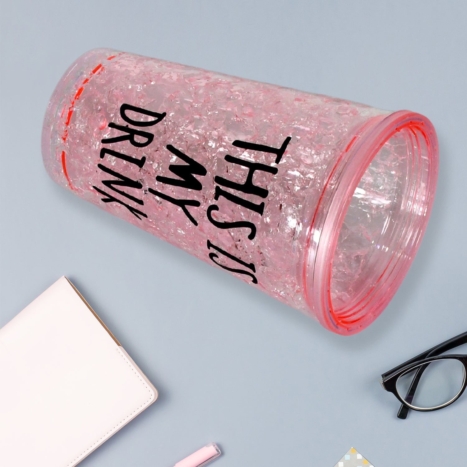 12694 Plastic Creative Cold Drink Cup, Reusable Tea Coffee Tumbler with Lid and Straw, Double Wall Plastic Drinking Sport Bottle, Travel Tumbler