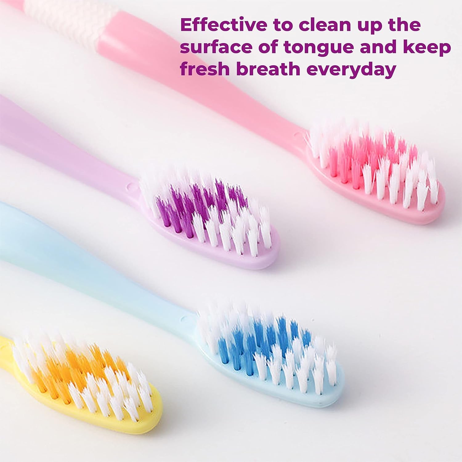 12814 2-in-1 Tooth Brush with Tongue Scraper, Soft Bristle & Long Handle (8Pcs) Soft Toothbrush