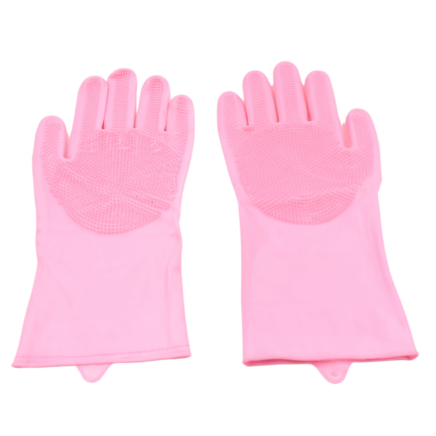 8740 Dishwashing Gloves with Scrubber| Silicone Cleaning Reusable Scrub Gloves for Wash Dish Kitchen| Bathroom| Pet Grooming Wet and Dry Glove (1 Pair, 155Gm)