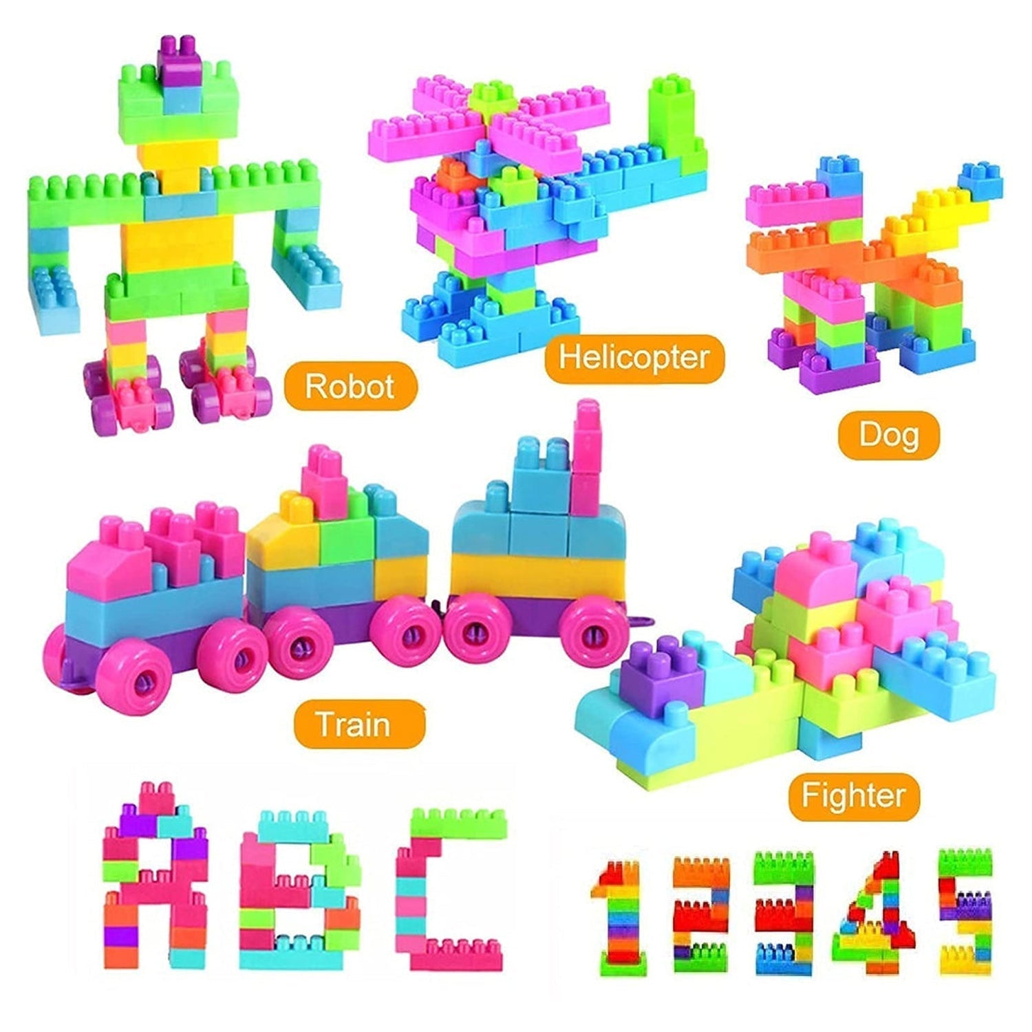 8094 Blocks Set for Kids, Play Fun and Learning Blocks for Kids Games for Children Block Game Puzzles Set Boys, Children (Multicolor, 60 Bricks Blocks) 