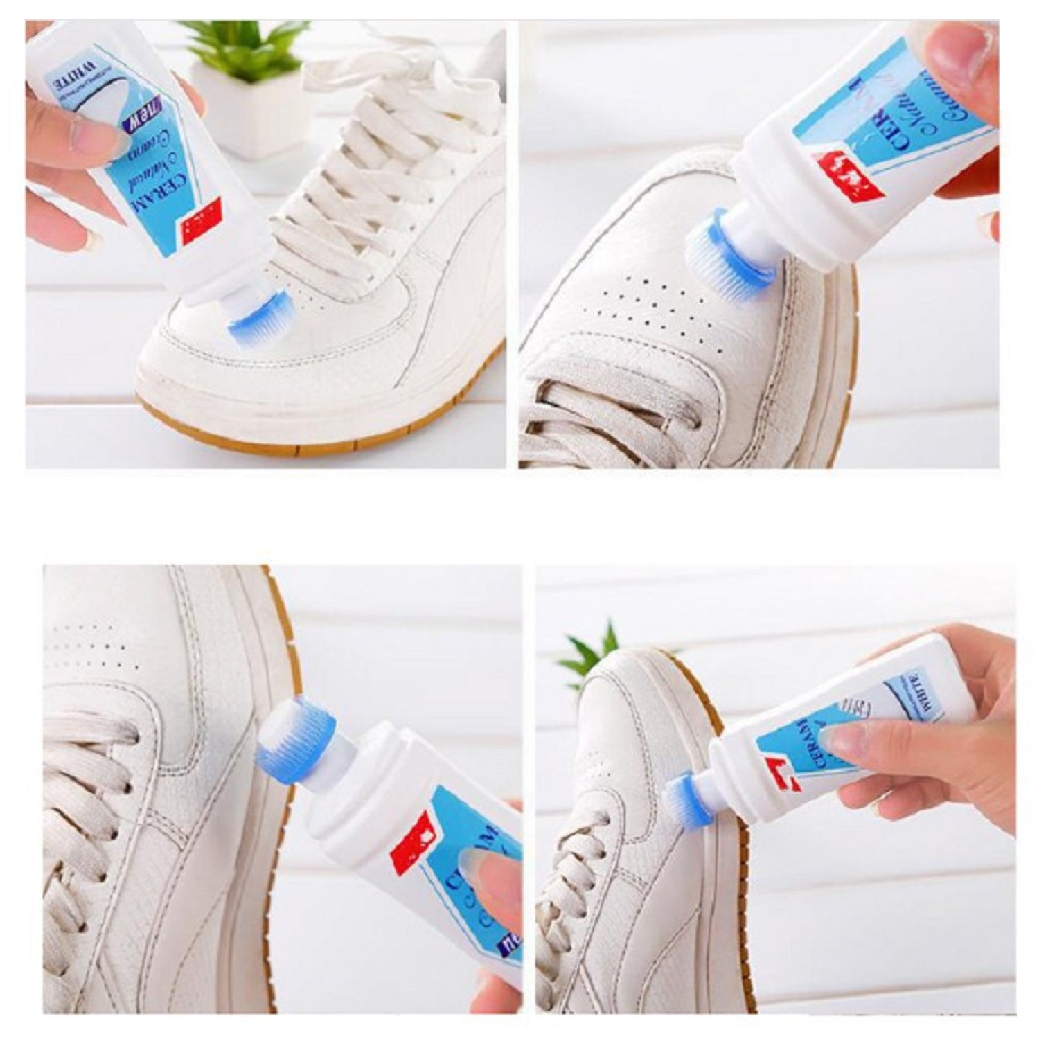 17734 White Shoe Brightener with Removal of Dirt and Whitening Function White Shoes Cleaner with Brush Head for Dirty Shoe Polish Natural Waxes (75 ML)