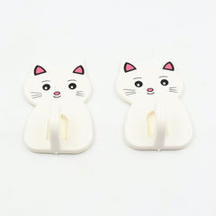 17616 Cute Cat Wall Mounted Hook, Heavy&nbsp;Duty Hook, Sticky Hook Household, For Home, All Type Wall Use Hook, Suitable for Bathroom, Kitchen, Office (2 Pc Set)