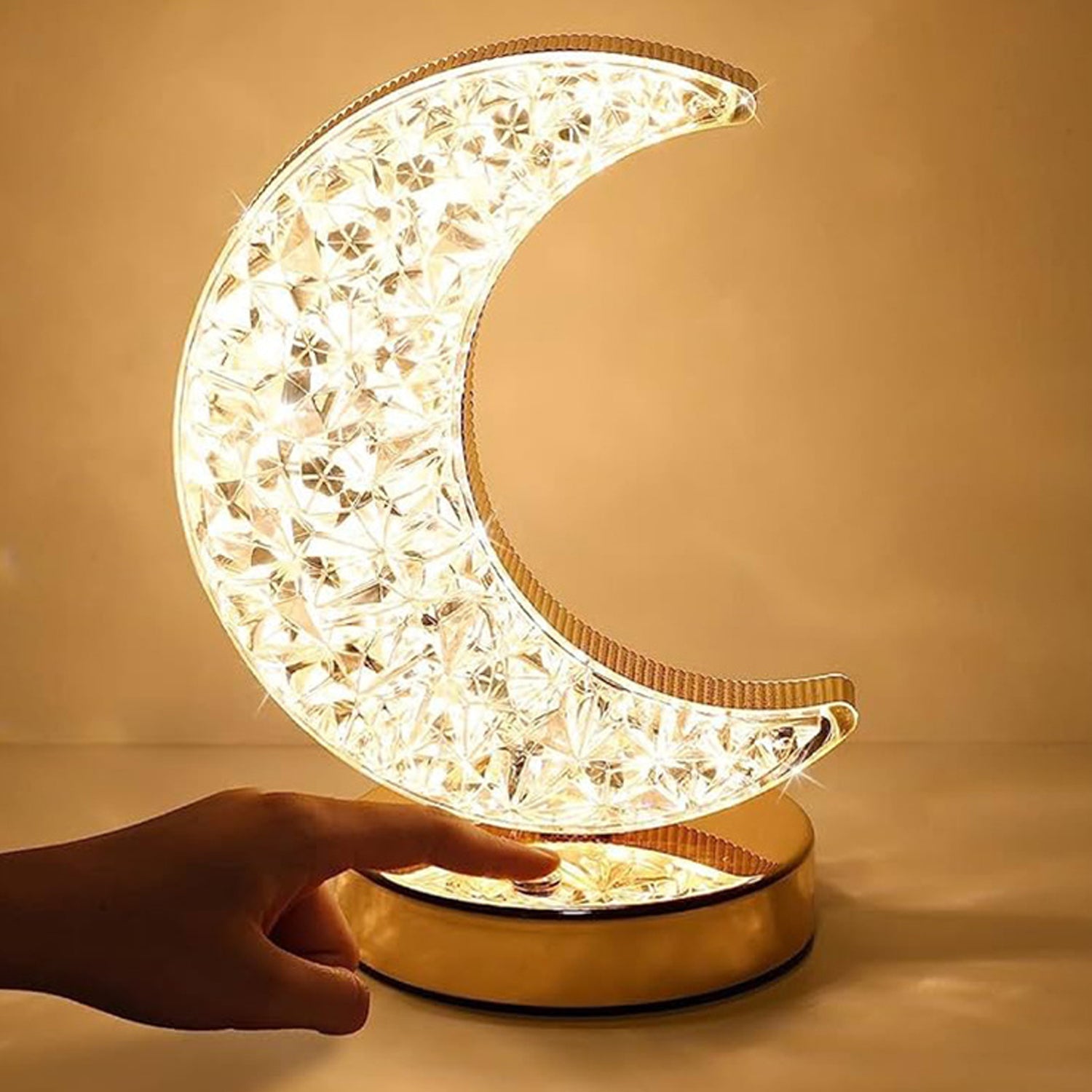 12570 Crystal Table Lamp | Moon Shape Touch Control Lamp with 3 Color | Metal Bedside Lamp for Kids Bedroom Romantic Desktop Nightstand | Stepless Dimming USB Charging Touch Night Light