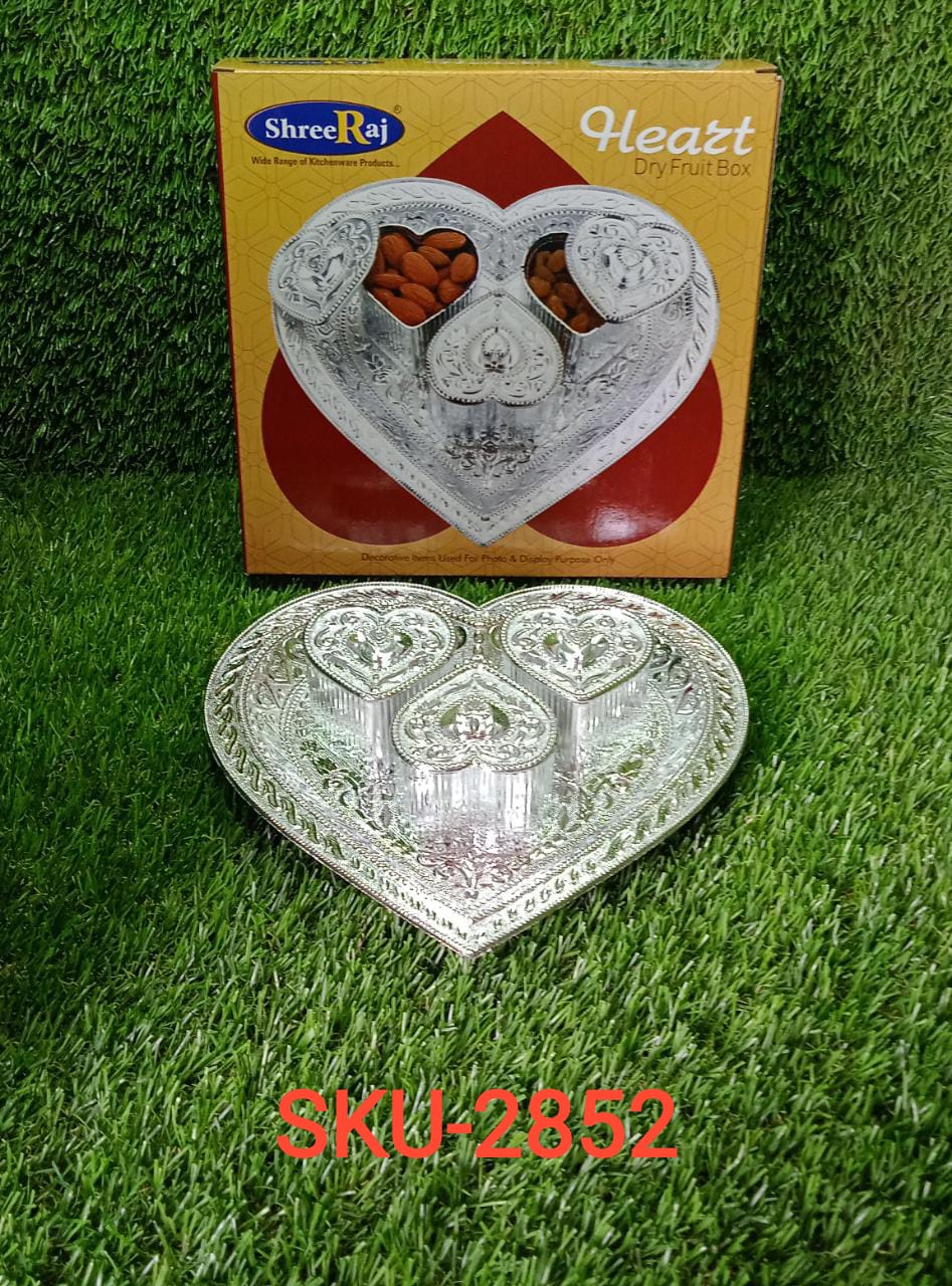 2852 Heart Multipurpose Tray 3 Container Elegant Royal Design Plastic for Dry Fruit Chocolate Mouth Freshener Box 