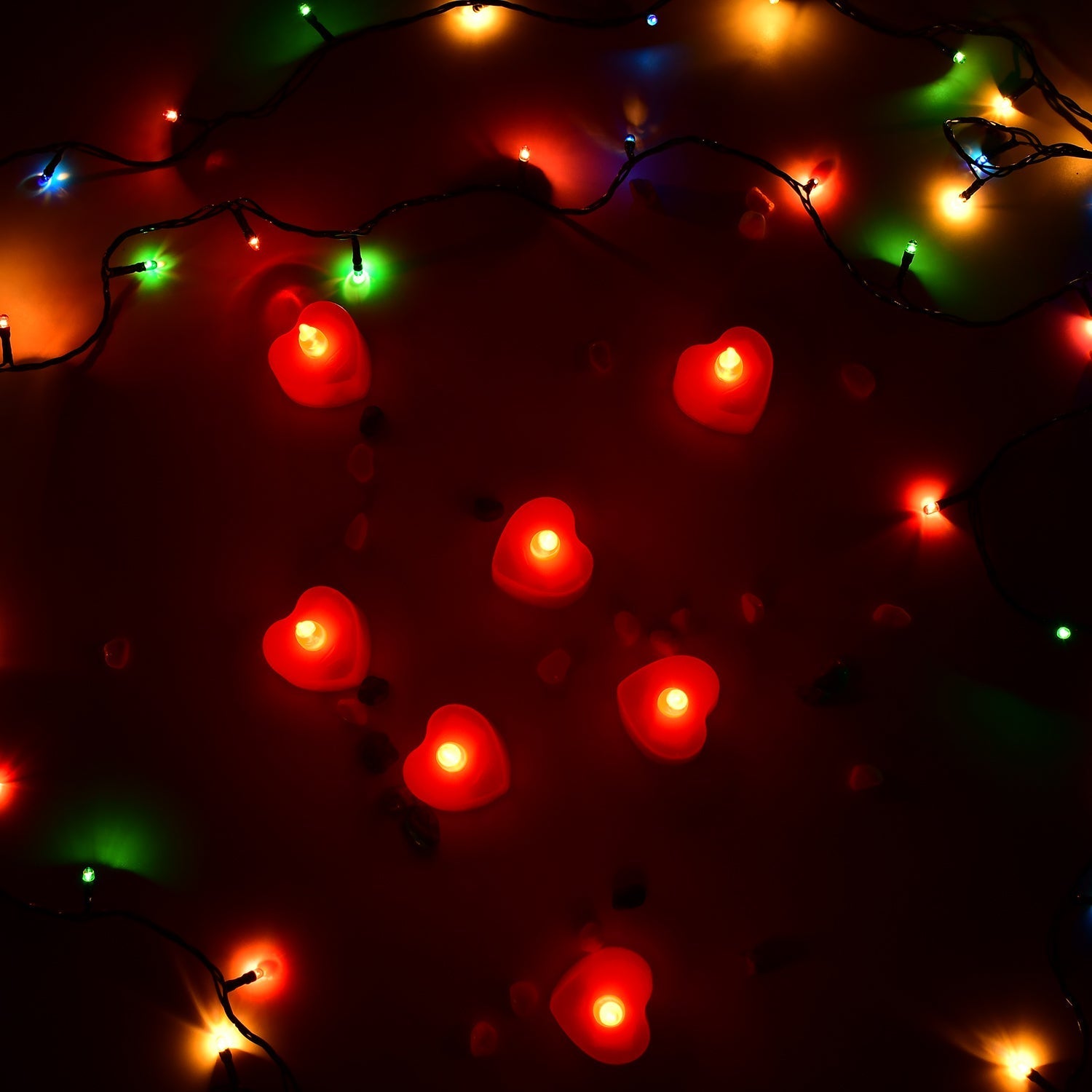 6631 Flameless Candles LED Heart Shape Tea Light Candles Multi Color Electrical Diya Candles Battery Operated Fake Candles for Gift/Home Decoration Diwali Navratri Lighting (Pack of 24) 