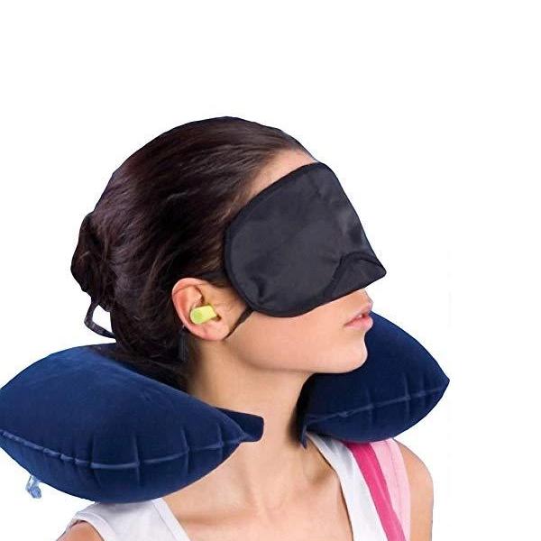 505 -3-in-1 Air Travel Kit with Pillow, Ear Buds & Eye Mask slimkaya.in WITH BZ LOGO