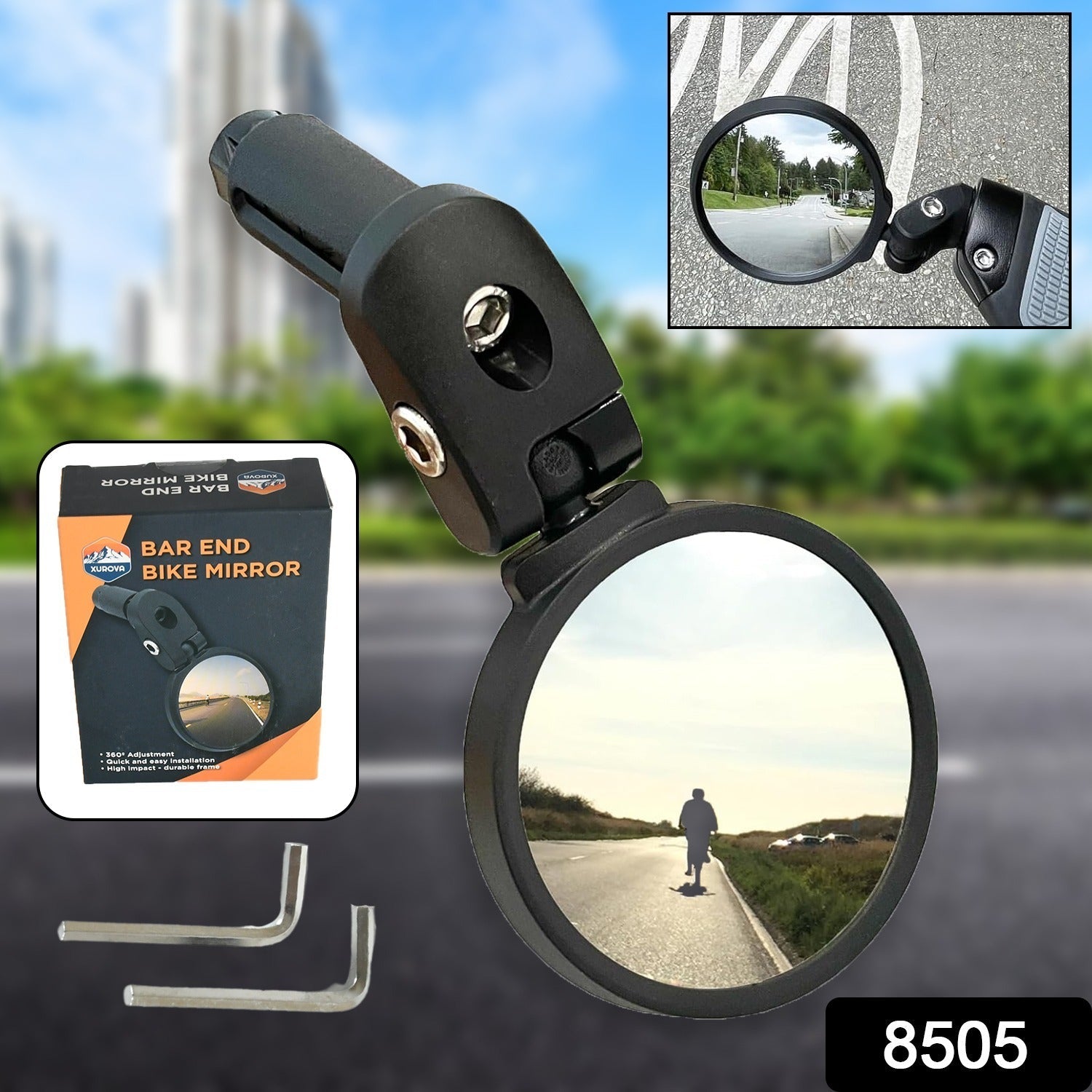 8505 Bar End Bike Mirror, Safe Rearview Mirror 360° Rotatable & Foldable Safety Bicycle Rear View Mirror, Mirror Durable Bike Mirror (1 Pc)