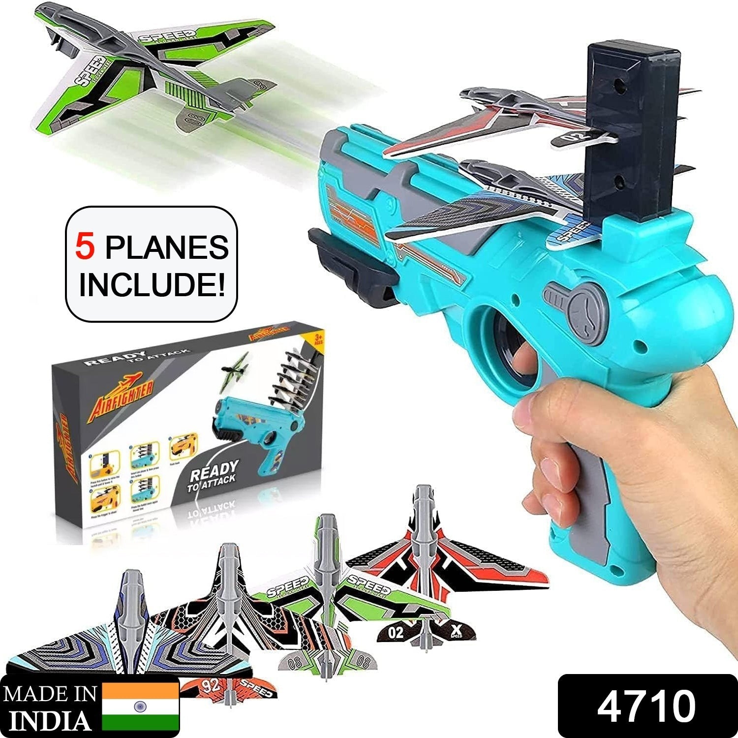 4710 Airplane Launcher Gun Toy with Foam Glider Planes, Outdoor Games for Children, Best Aeroplane Toys for Kids, Air Battle Gun Toys  ( 5 Plane Include )