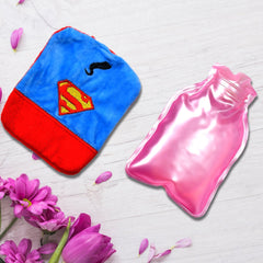 6530 Superman Print small Hot Water Bag with Cover for Pain Relief, Neck, Shoulder Pain and Hand, Feet Warmer, Menstrual Cramps.