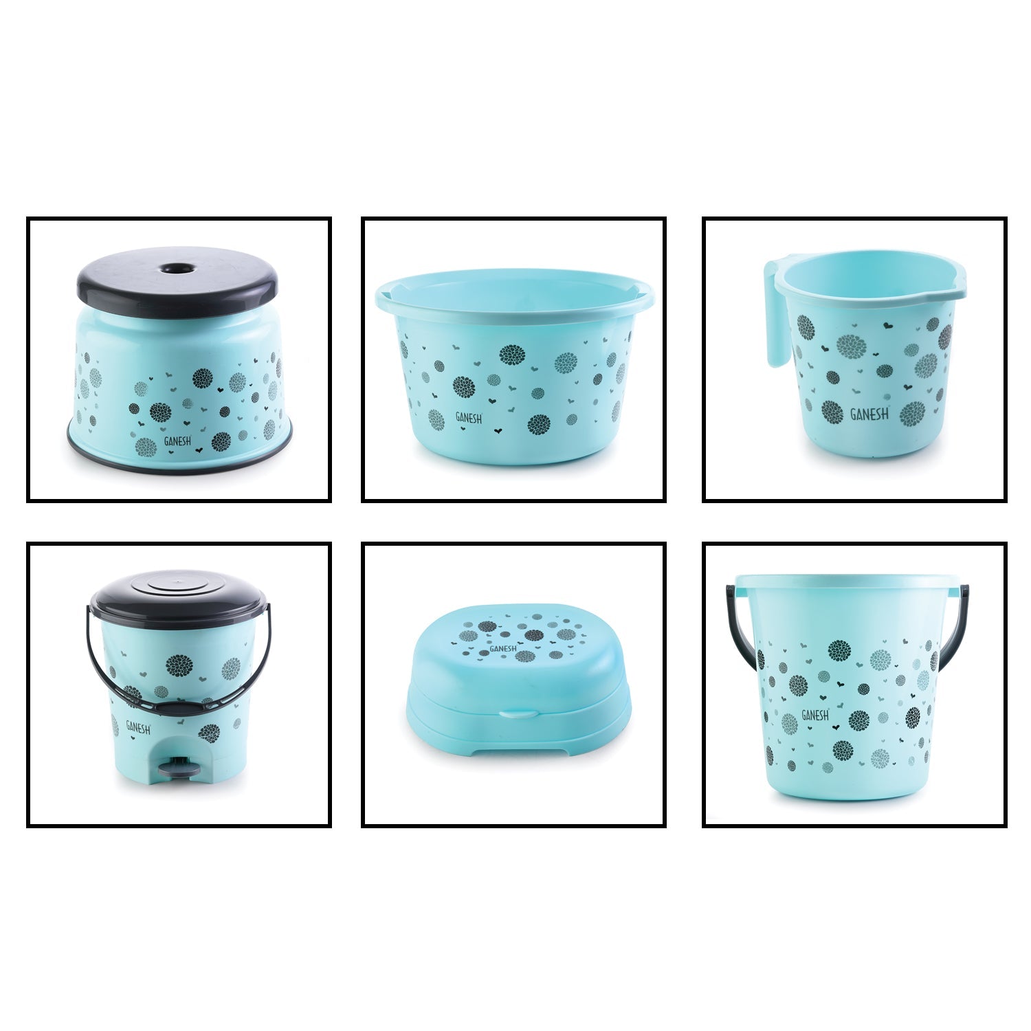 8711 PLASTIC BATHROOM ACCESSORIES SET 6 PCS BATH SET BATHROOM BUCKET WITH DUSTBIN MUG, STOOL, SOAP CASE,TUB 