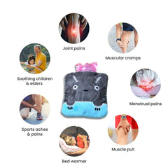 6528 Grey Cat Print small Hot Water Bag with Cover for Pain Relief, Neck, Shoulder Pain and Hand, Feet Warmer, Menstrual Cramps.