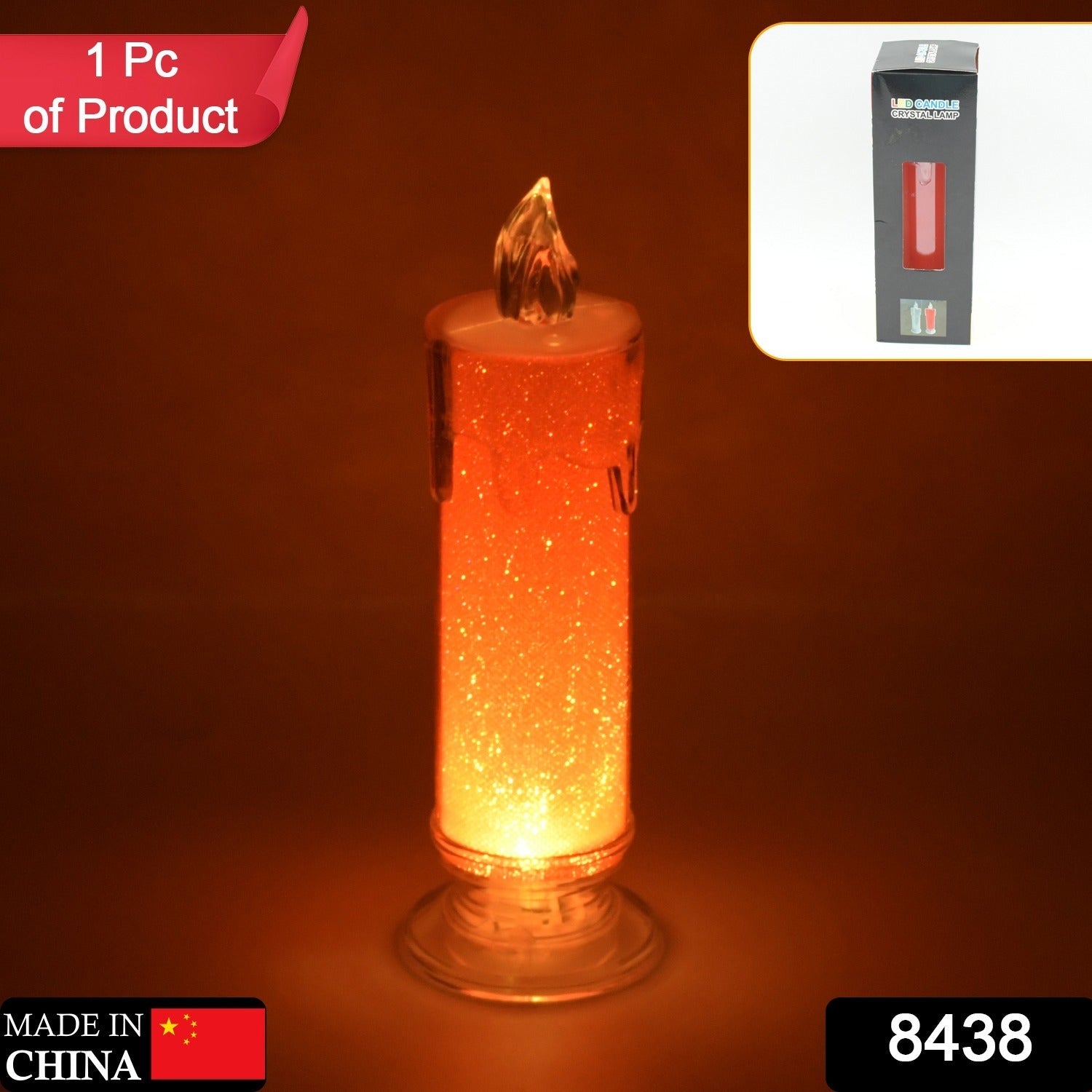 8438 Red LED Flameless Candles Battery Operated Pillar Candles Flickering Realistic Decorative Lamp Votive Transparent Flameless Ornament Tea Party Decorations for Hotel, Scene,Home Decor, Restaurant, Diwali Decoration Candle Crystal Lamp (1 Pc)