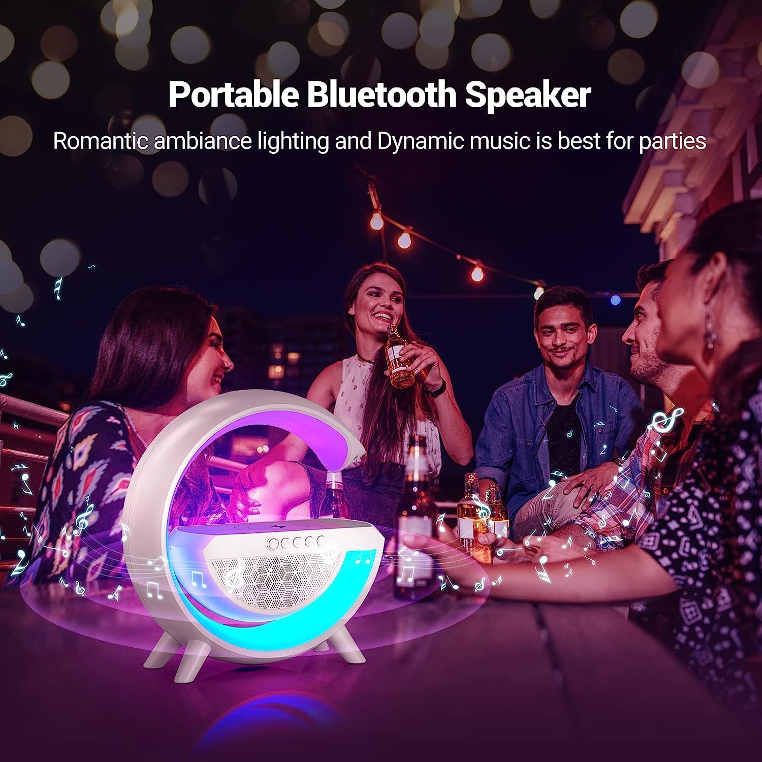 1393   3-in-1 Multi-Function LED Night Lamp with Bluetooth Speaker, Wireless Charging, for Bedroom for Music, Party and Mood Lighting - Perfect Gift for All Occasions blootuth speaker (Media Player)