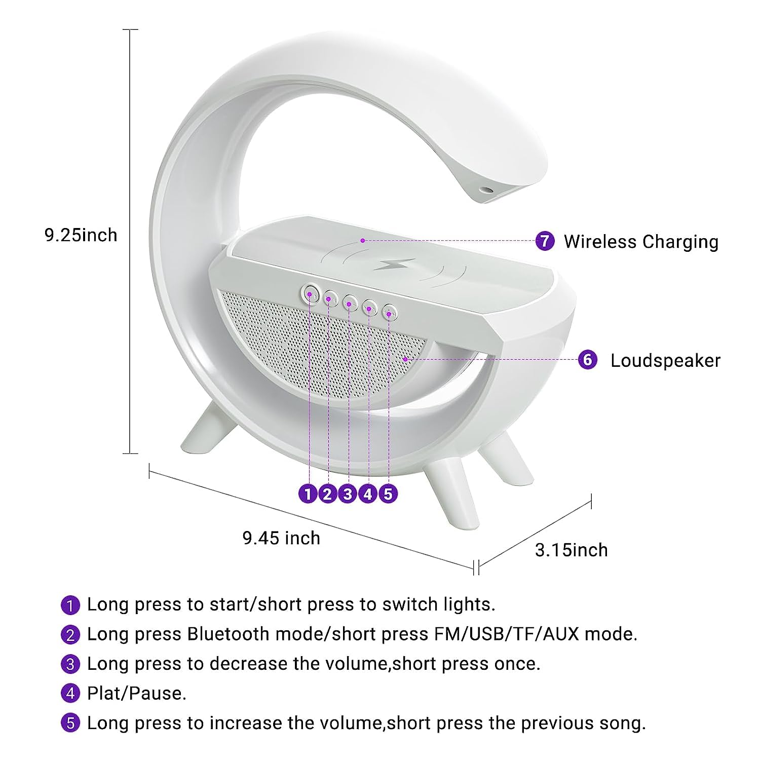 1393   3-in-1 Multi-Function LED Night Lamp with Bluetooth Speaker, Wireless Charging, for Bedroom for Music, Party and Mood Lighting - Perfect Gift for All Occasions blootuth speaker (Media Player)