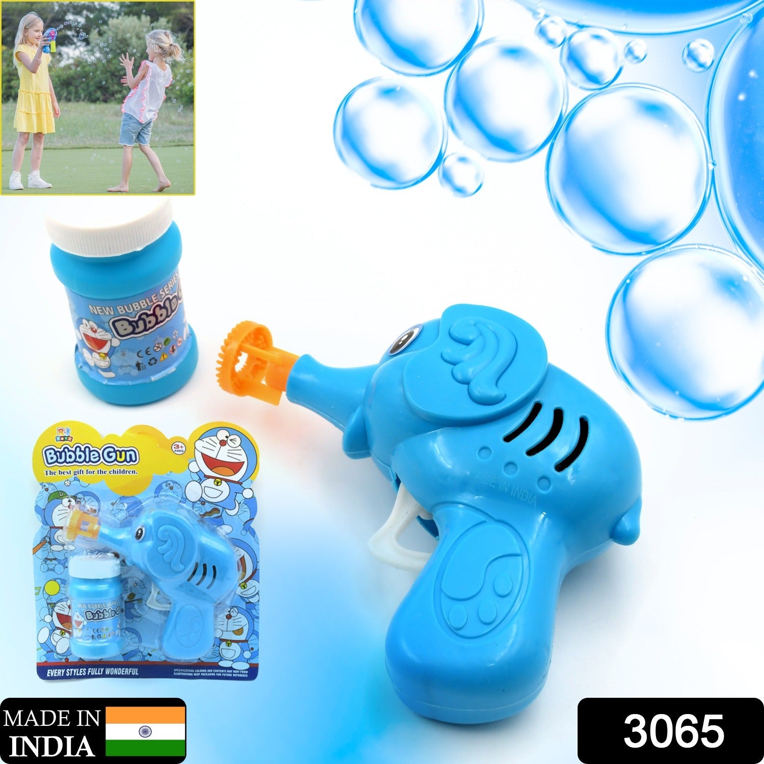 3065 Elephant Hand Pressing Bubble Liquid Bottle with Gun Toy for Kids, Children and Toddlers