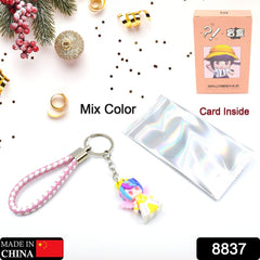 8837 Cute Keychain With Card Gift - Keychain Accessories Key Chain Backpack Charms Car Keys Keychain for Kids Girls, Unicorn Toy and Charm Key- Chain for Bag  / Door Key- Ring / car Key- Ring / Party Favor (Mix Color & Design 1 Pc )