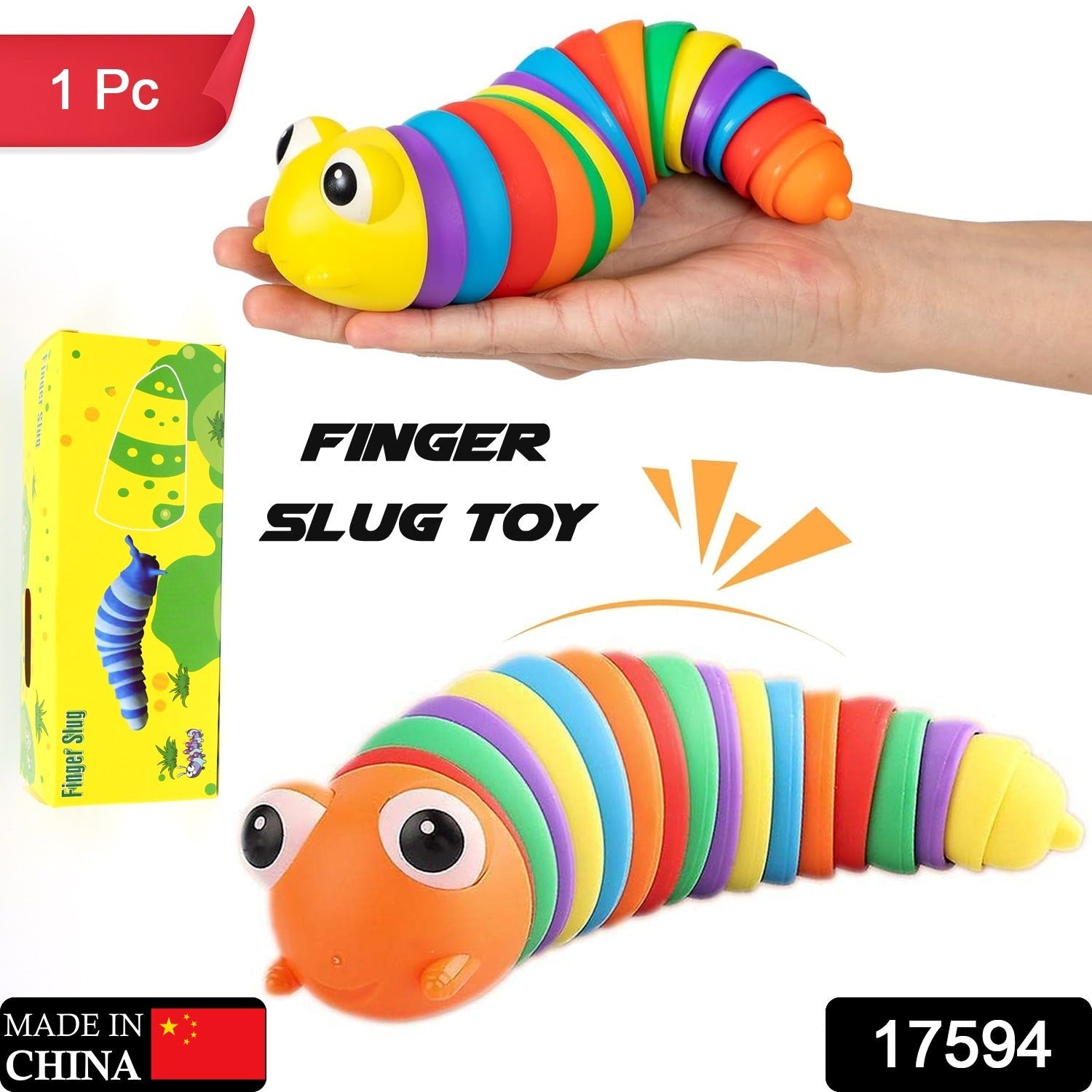 17594 3D Rainbow Color Plastic Slug Fidget Toys, Stress Relieving Toy, Sensory Slug Toy for Boys and Girls, Finger slug Toy, for Autistic, Caterpillar Fidget Toys Stress Relief Gifts for Toddlers Kids Adults  (1 Pc)