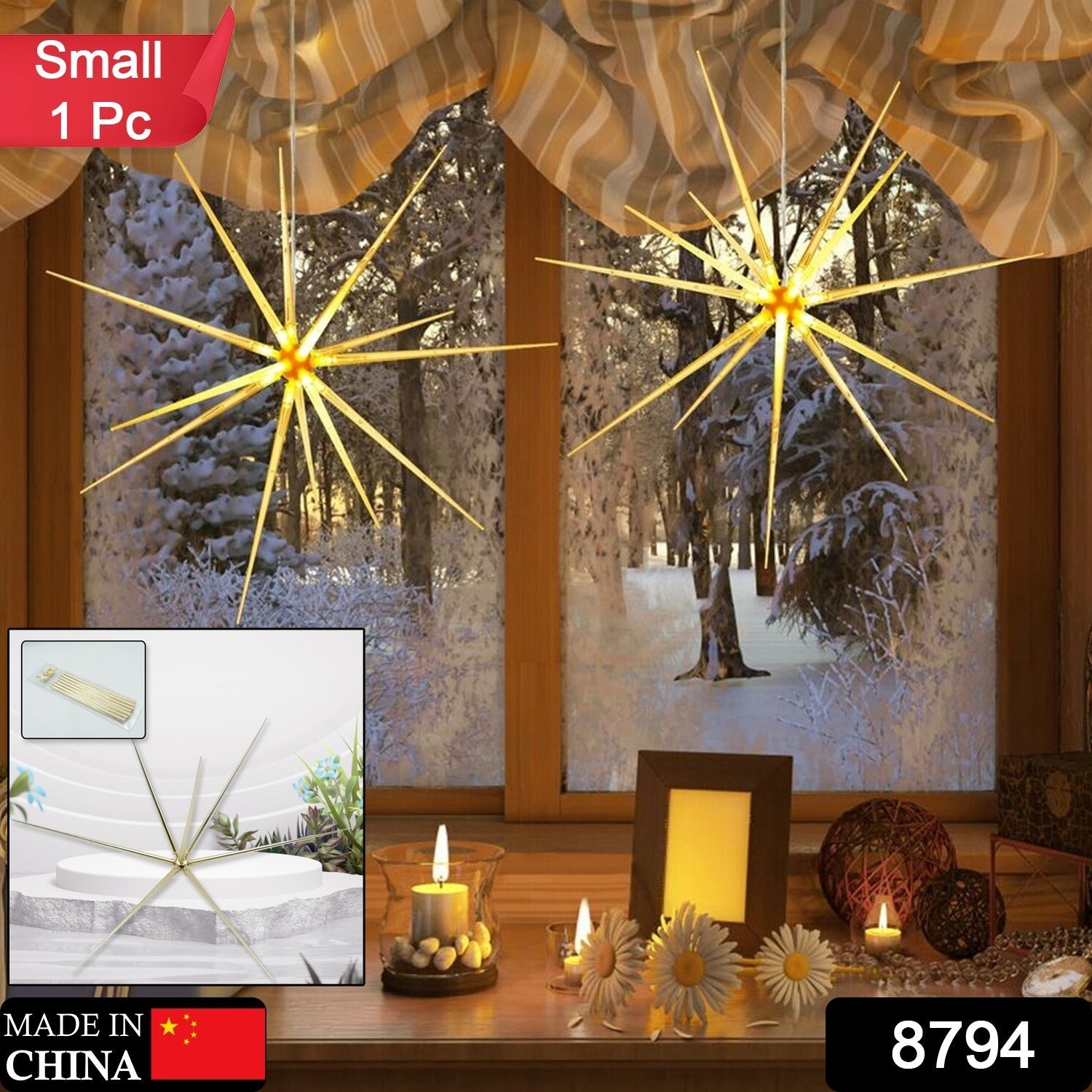 3D Gold Star Hanging Decoration Star, Acrylic Look  Hanging Luminous Star for Windows, Home, Garden Festive Embellishments for Holiday Parties Weddings Birthday Home Decoration ( Big / Medium, Small )