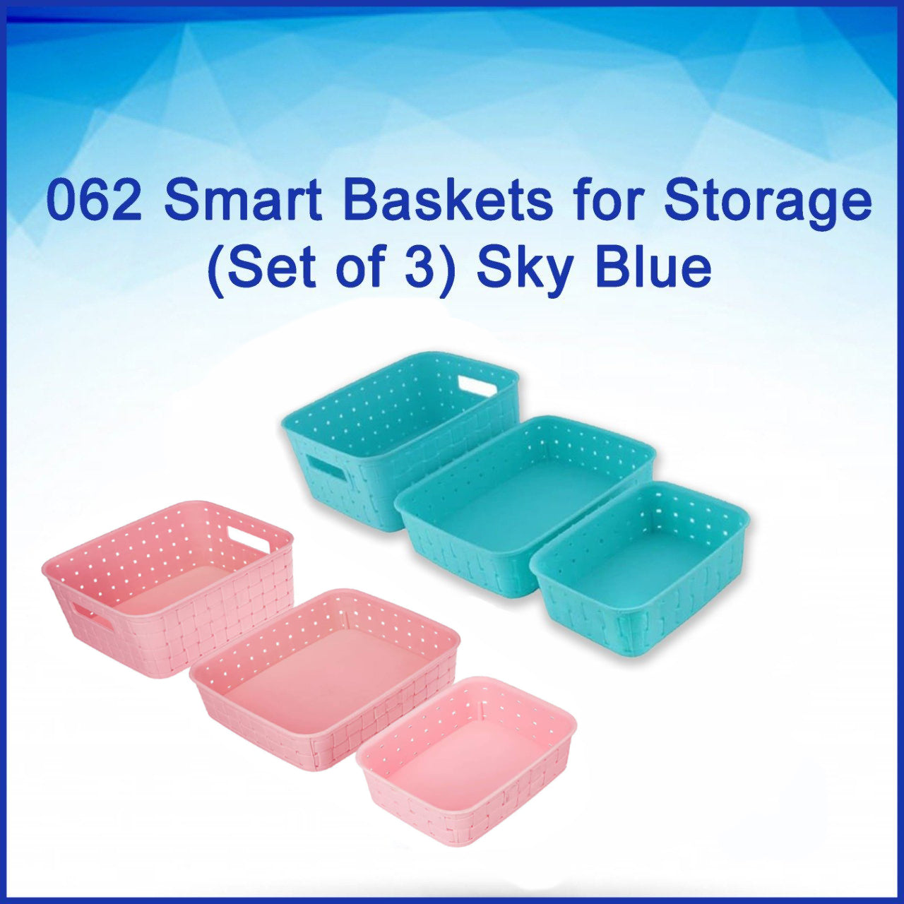 062 Smart Baskets for Storage(Set of 3) Sky Blue 