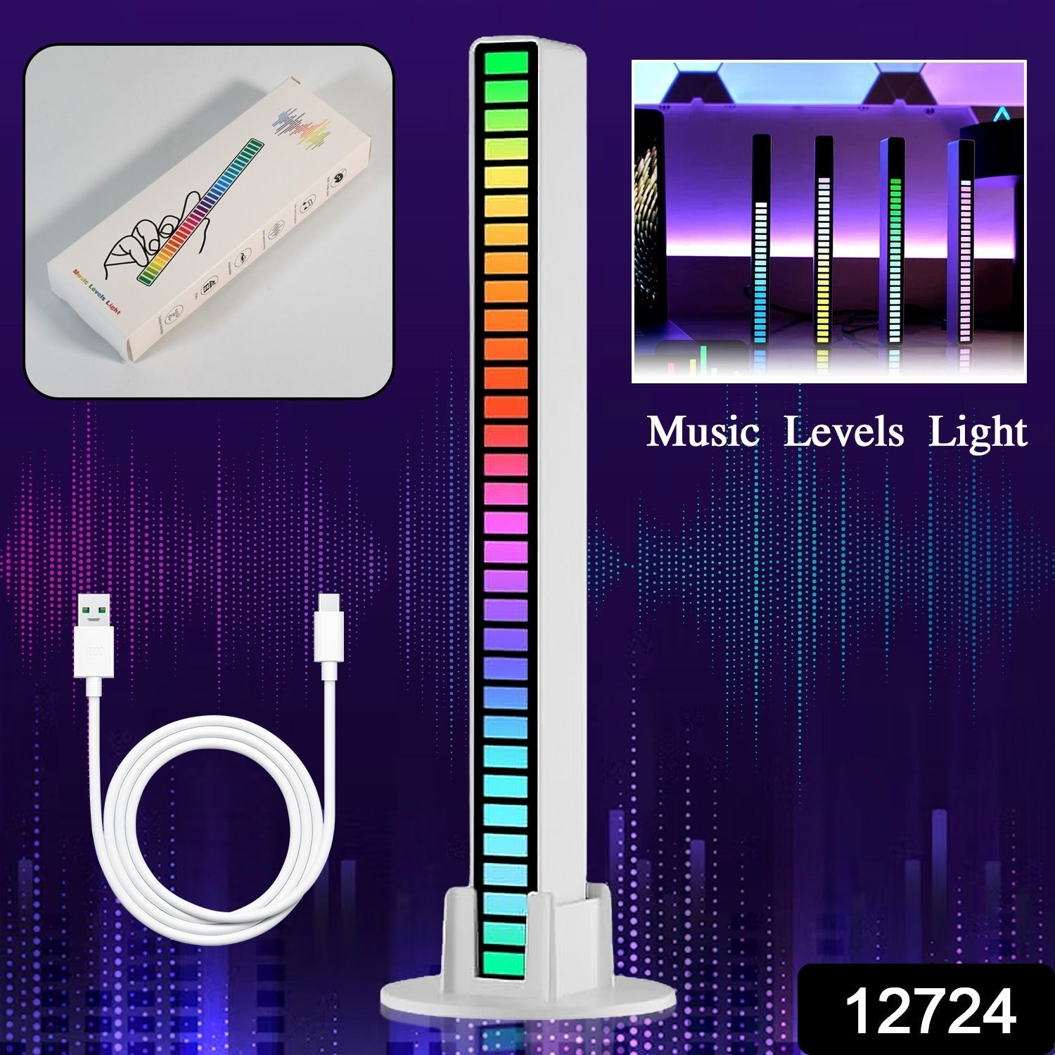 12724 Rhythm Lights, AGC Automatic Gain Control 32 Colorful RGB Light Adjustable Pickup Rhythm Lights, RGB LED Voice-Activated Rhythm Light Car Home Sound Control Ambient Light (1 Pc)