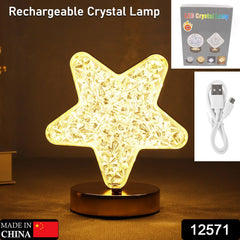 12571 Star Shape Crystal Diamond Lamp Cordless Luxury Lamp with USB Rechargeable, 3-Way Dimmable & Touch Control Decorative Nightstand Lamp for Bedroom, Living Room, Party, Restaurant Decor (1 Pc )