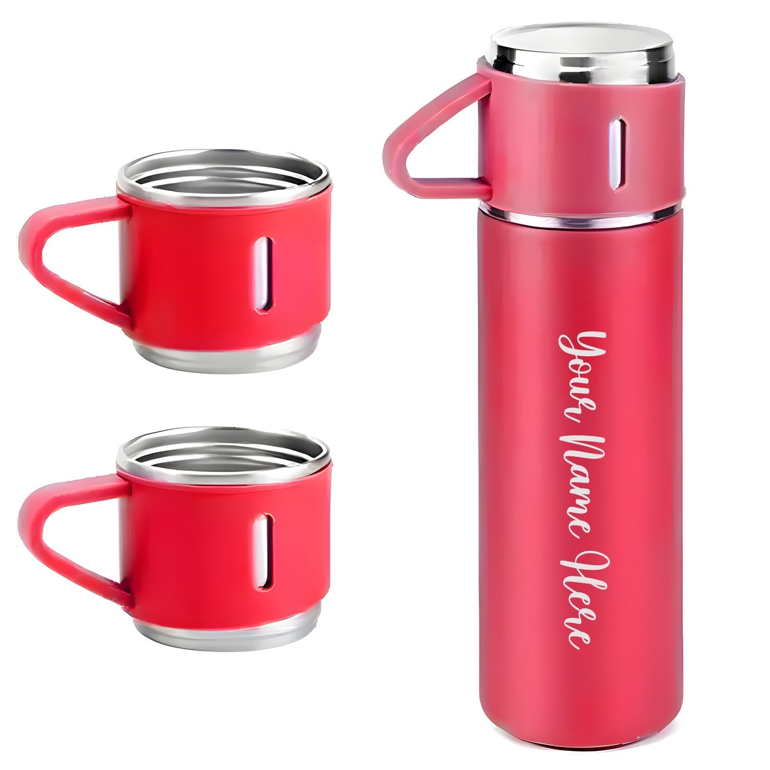 2834 Customized/Personalized Stainless Steel Water Bottle Vacuum Flask Set With 3 Steel Cups Combo | Gifting Custom Name Water Bottle | Gifts for boyfriend/Girlfriend/Employee | 500ML |