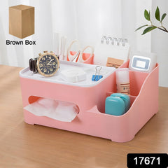 17671 Tissue Paper Storage Holder, Stationery Storage Remote Control, Decorative Pen, Pencil, Napkin, Mobile Phone Multi-Function Desk Storage Organizer for Home and Office (6 Compartment)