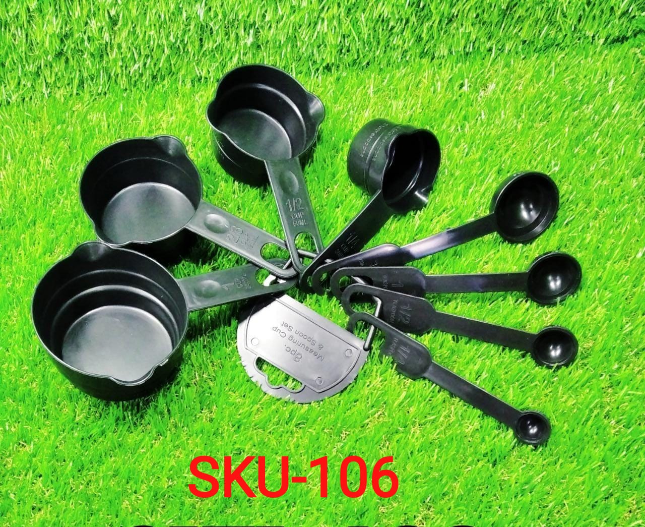 106 Plastic Measuring Cups and Spoons (8 Pcs, Black) slimkaya.in