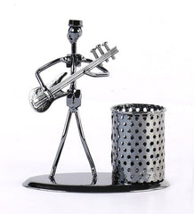 1636 Iron Musician Playing Bass Guitar Pen Stand Showpiece 